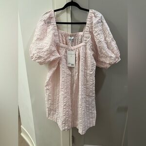 Ganni Light Pink Textured Striped Dress with defect